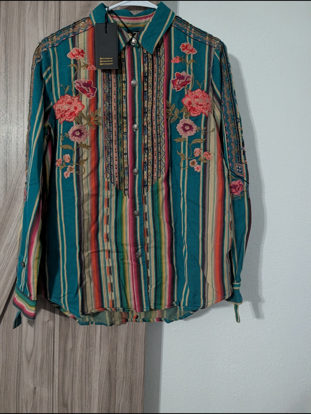 Lucky & Blessed Teal and Multicolor Striped Button-Up